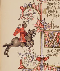The Merchant (detail) from The Canterbury Tales, by Geoffrey Chaucer, Ellesmere Manuscript, facsimile edition, 1911